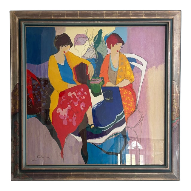 Itzchak Tarkay 1980s Monumental 48" Signed Limited Edition Serigraph – Modern Figurative Composition – Custom Framed For Sale