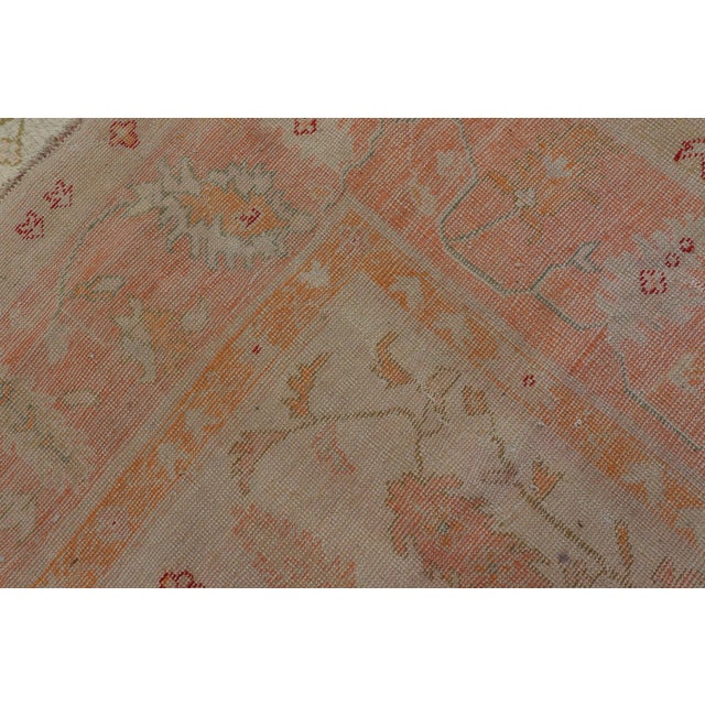 Antique Turkish Oushak Rug in Coral, Ivory and Soft Blue Accents For Sale - Image 13 of 13