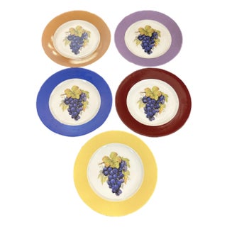 Philippe Deshoulieres Limoge France Porcelain Medium Plates Signed Set of 5 For Sale