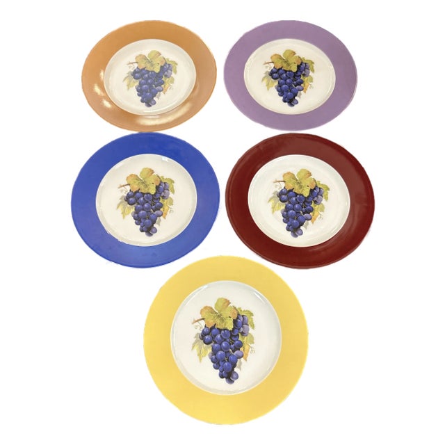 Philippe Deshoulieres Limoge France Porcelain Medium Size Plates Signed Set of 5 For Sale