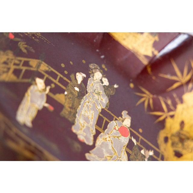 Antique French Chinoiserie Papier Mache Tray Lobed Bowl For Sale - Image 4 of 6