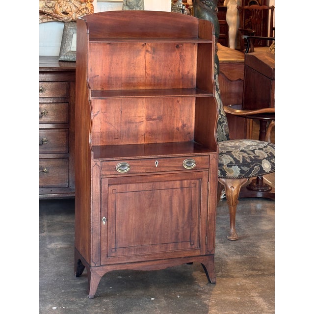 19th Century English Mahogany Waterfall Bookcase With Cupboard Base For Sale - Image 6 of 12