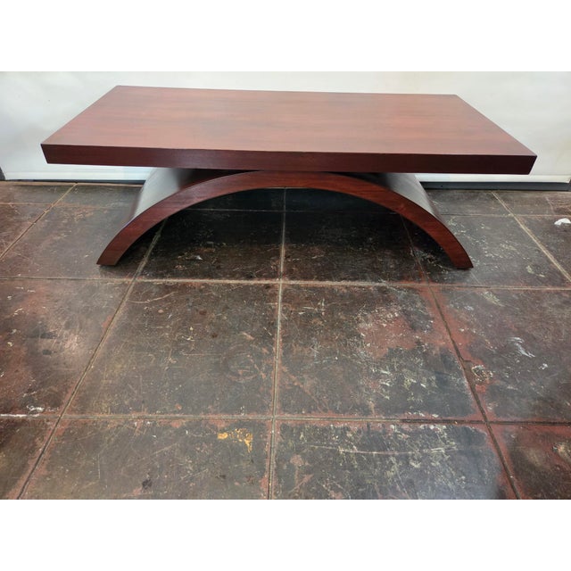 Mid-Century Art Deco Mahogany Coffee Table Arc Base For Sale In San Diego - Image 6 of 7