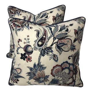 Magnolia Jacobean Style Pillows- a Pair For Sale