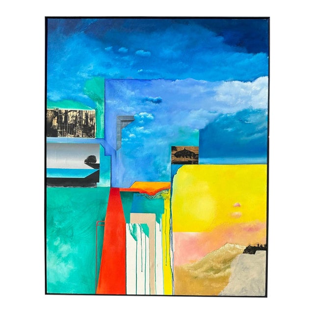 Abstract Mixed Media Painting and Collage on Canvas by Anthony Louis Popcheff For Sale