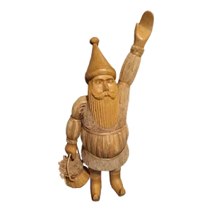 Vintage Santa Claus Corn Husk and Carved Decor