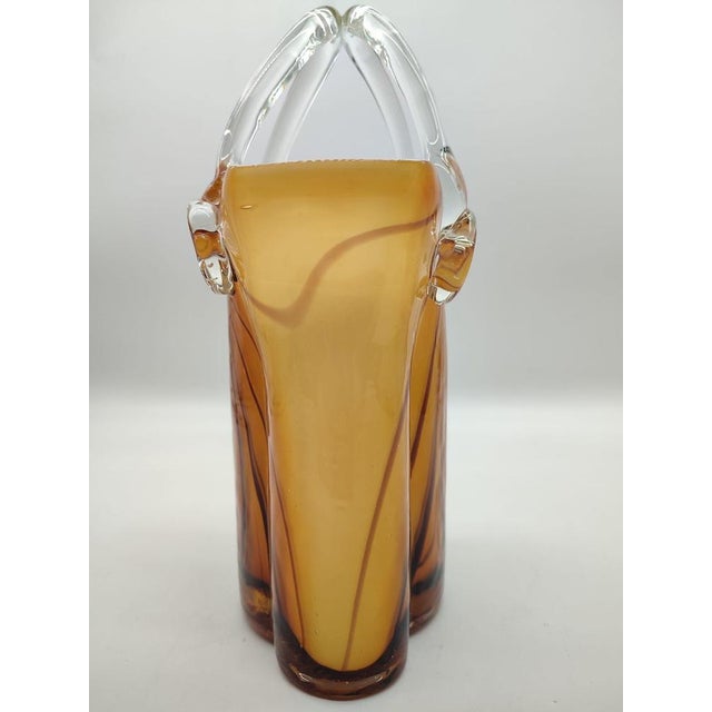 Brown Large Mid-Century Modern Sommerso Art Glass Basket Vase in Amber and Brown, 1970s For Sale - Image 8 of 12
