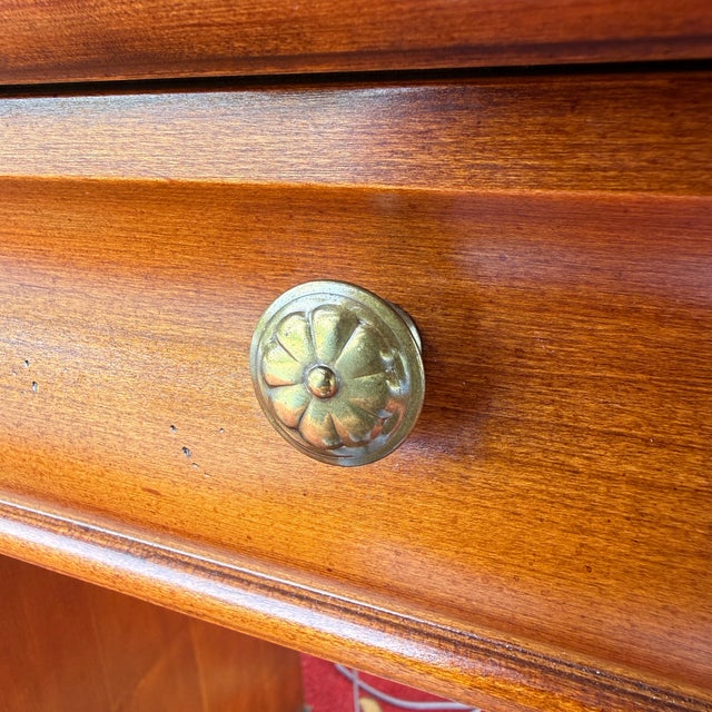 Wood Vintage Lexington French Country / Louis Philippe Cherry 5 Drawer Writing Desk With Bookcase Top For Sale - Image 7 of 18