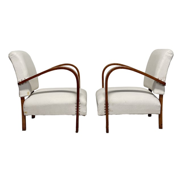 Art Deco Italian Armchairs in Curved Wood, 1930s, Set of 2 For Sale