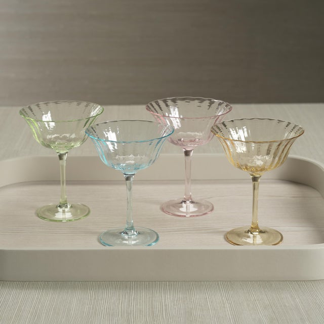 Modern Apéritif 4-Piece Set Summer Cocktail Coupe Glasses, Sapphire For Sale - Image 3 of 4