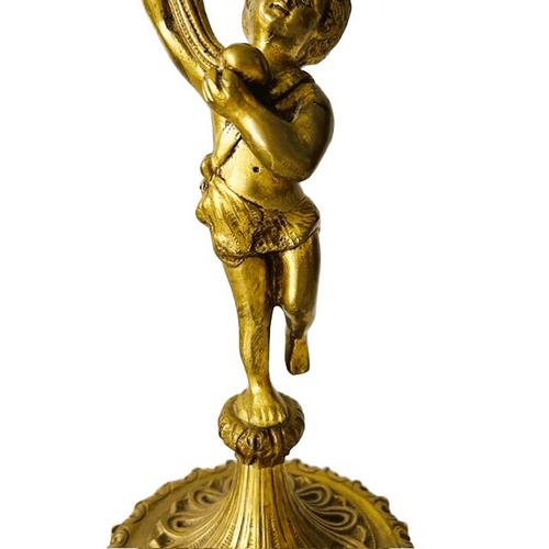 Gold Vintage Hollywood Regency Cherub Table Lamp with Pleated Shade, 1960s For Sale - Image 8 of 13