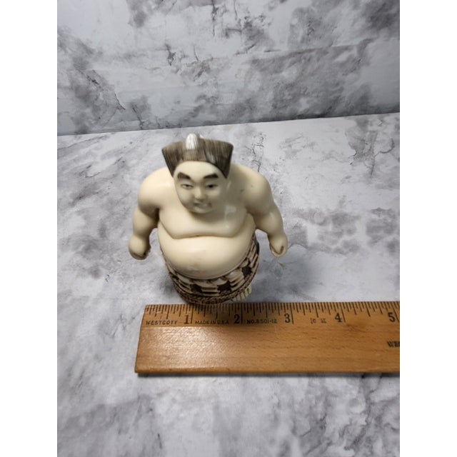 Antique Meiji Period Japanese Hand Carved Sumo Figurine For Sale - Image 13 of 14