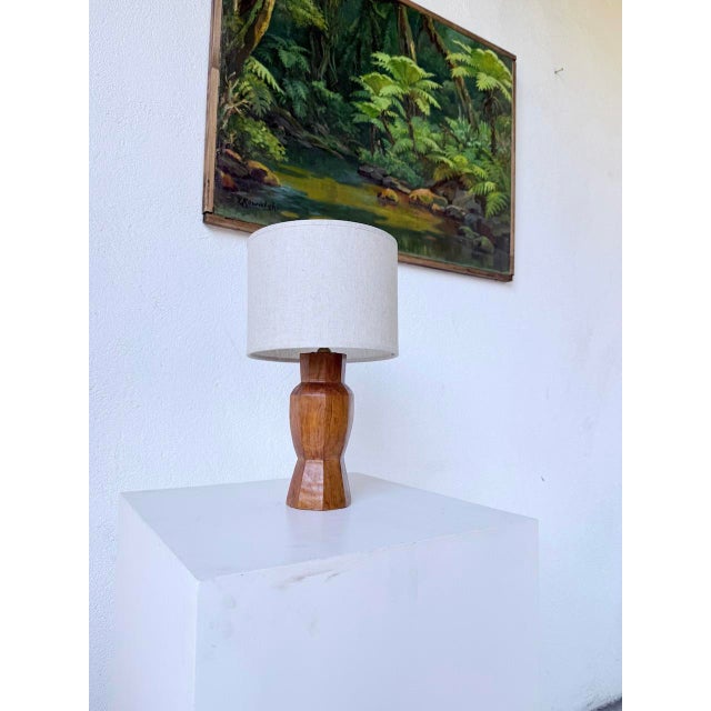Wood Brutalist Walnut Table Lamp, 1950s For Sale - Image 7 of 18