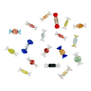 Vintage Murano Style Blown Glass Wrap Candies Set of 18 For Sale