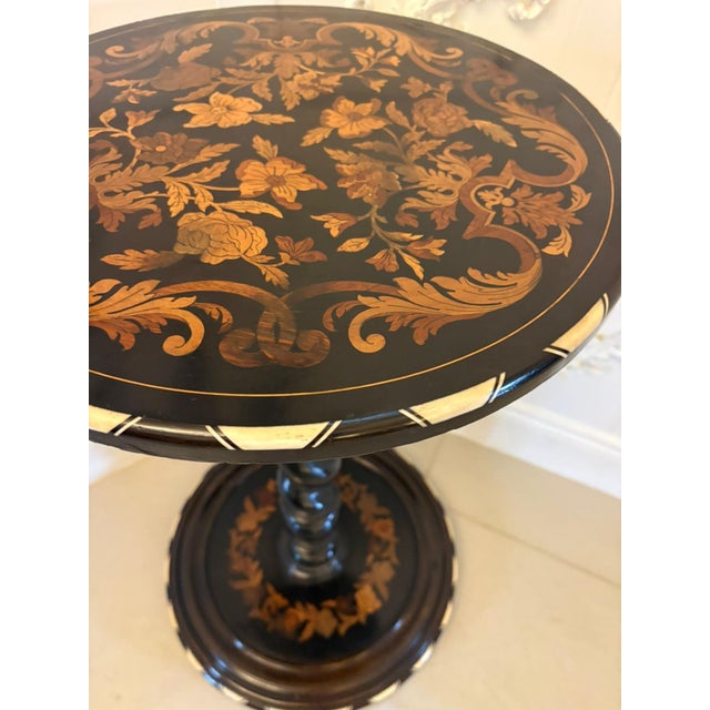 Antique Italian Ebonised and Marquetry Inlaid Pedestal Occasional Centre Table or Plant Stand, 1860 For Sale - Image 4 of 12