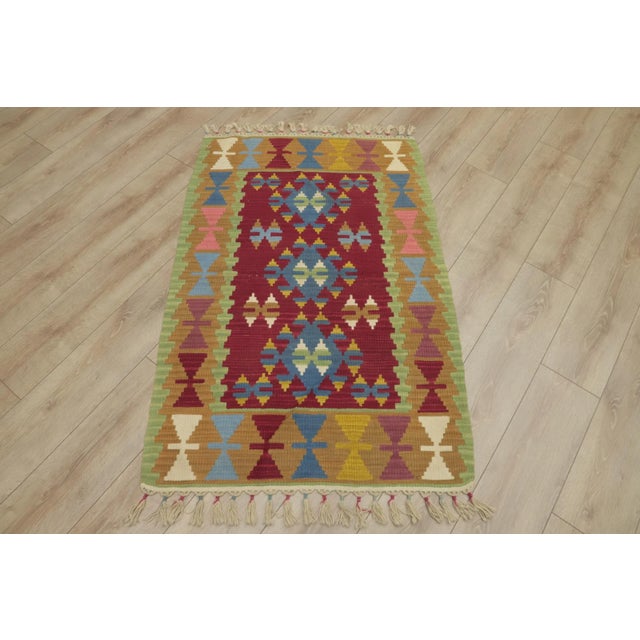 1990s Tribal Green Geometric Kilim For Sale - Image 12 of 12