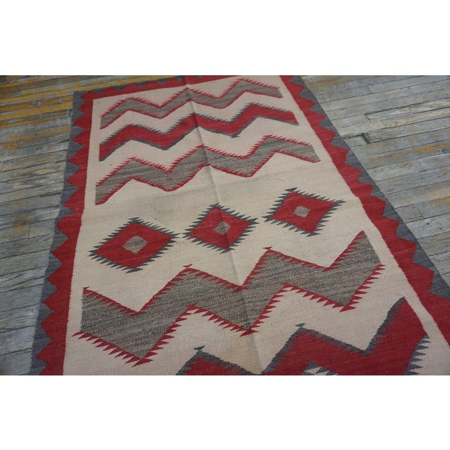 Tribal Awesome Ivory Background Color and Tribal Geometric Design Antique American Navajo Flatweave Rug For Sale - Image 3 of 18