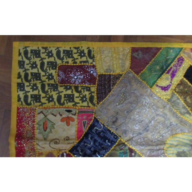 Vivid Embroidered Patchwork Quilt Handcrafted Textile Art - Jerusalem 36"x24" For Sale In New York - Image 6 of 16