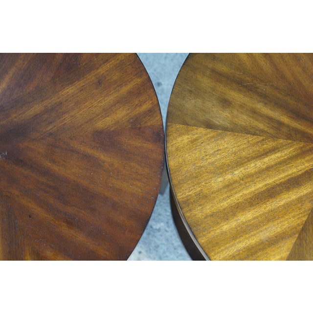 Late 20th Century 2 Hammary Acacia Round Modern Tiered End Tables Nightstands Sunburst Top Pair For Sale - Image 18 of 18