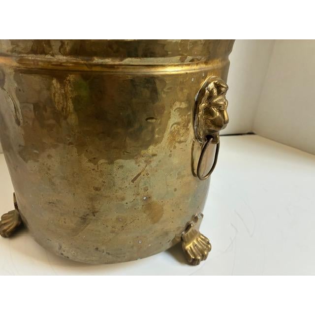 Vintage Brass Jardinière With Lion Handles and Claw Feet - Indoor Planter For Sale - Image 6 of 16