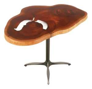 Handcrafted Live Edge Mahogany Wafer Steel Bistro Table