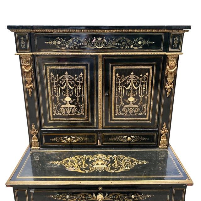 French Napoleon III Period Ebonized Cabinet With Inlays 1870 For Sale - Image 4 of 5