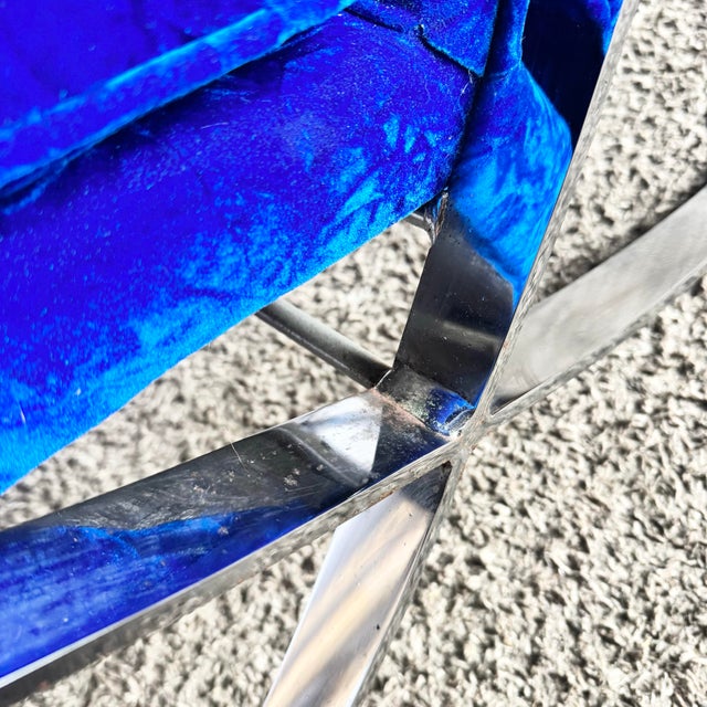 Mid Century Modern Chrome Scissor X Lounge Chairs With Blue Fabric - A Pair For Sale - Image 11 of 12