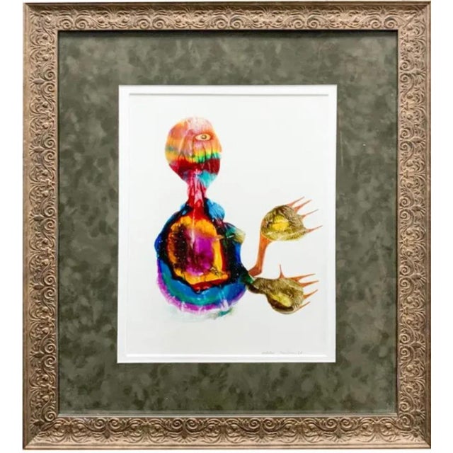 Jules Perahim, Jules Perahim Surrealism Oil Painting on Paper Romanian French Surrealist Figure, 1965 For Sale - Image 4 of 9