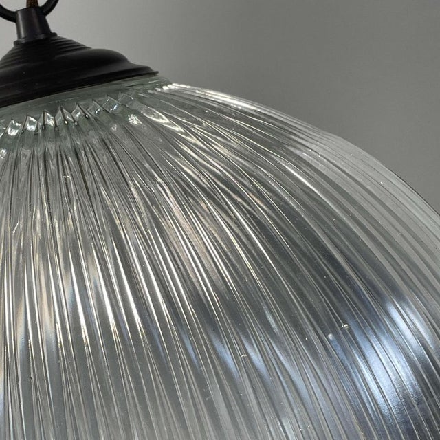 Art Deco Industrial Glass Pendant Lamp from Holophane, France, 1930s For Sale - Image 11 of 17