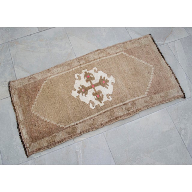 Small Turkish Rug Yastik Hand Knotted Undyed Organic Wool Petite Rug Mat Doormat - 19'' X 39'' For Sale - Image 13 of 14