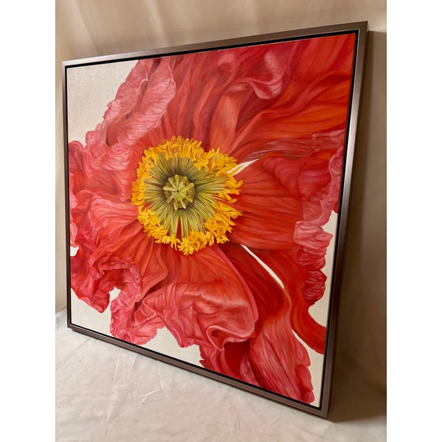 2020s Iceland Poppy Framed Oil on Canvas by Shelly Gurton Titled "Riva" For Sale - Image 5 of 11