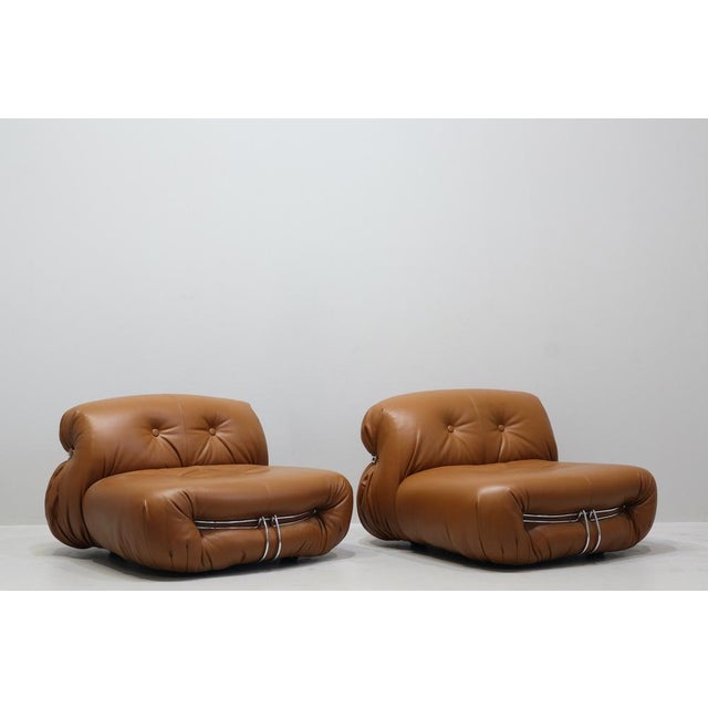 Soriana Armchairs in Leather by Afra and Tobia Scarpa for Cassina, 1969, Set of 2 For Sale - Image 15 of 16