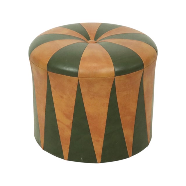 Vintage Round Pouf in Green and Brown Two-Tone Skai, 1960s For Sale - Image 11 of 11