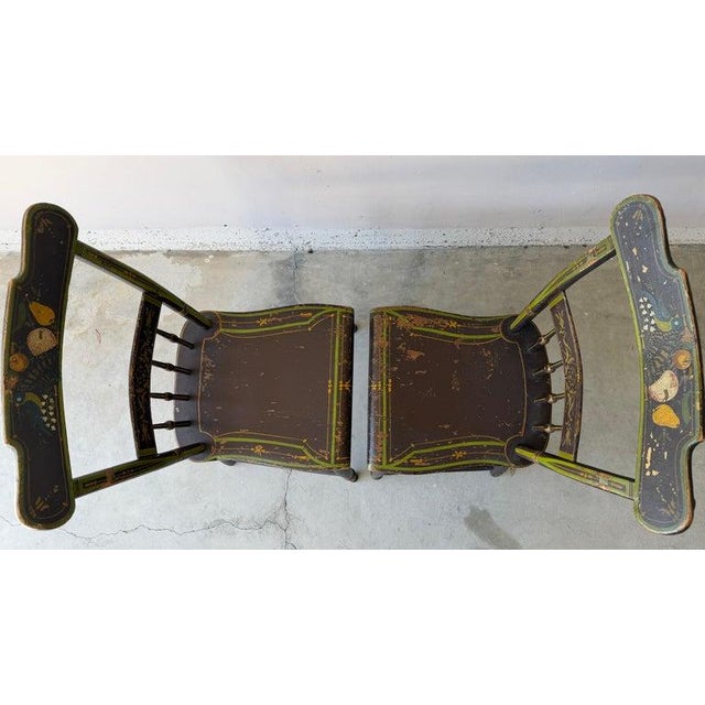 Brown Pair of 19th Century Wooden Plank Seat Chairs With Original Stencil Work For Sale - Image 8 of 12