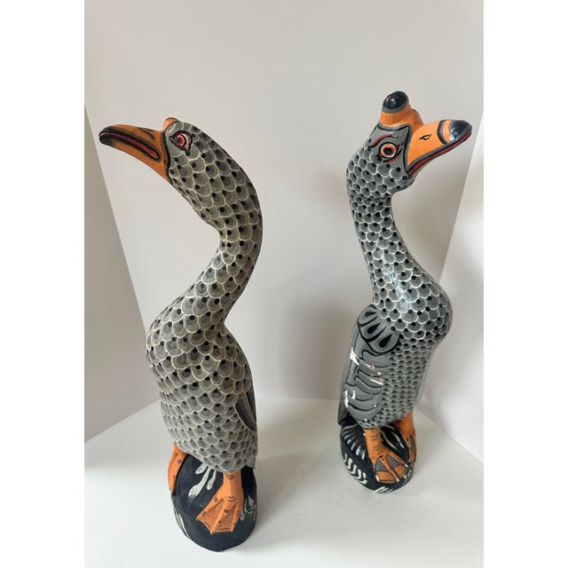 Wood Large Pair of Early 20th Century Hand Carved and Painted Wooden Goose Sculptures For Sale - Image 7 of 12