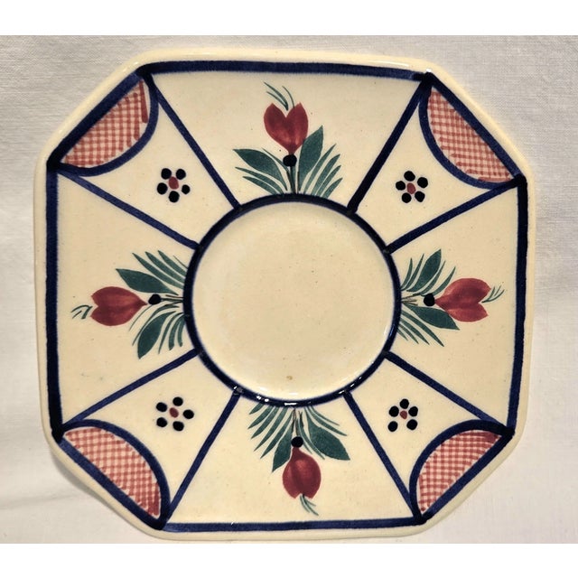 HB Quimper Odetta Vintage MCM French Hb Quimper Faience Mistral Hand Painted Platters- Set of 6 For Sale - Image 4 of 4
