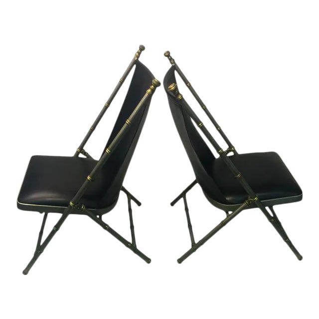 Maison Jansen Brushed Steel and Brass Bamboo Chairs - a Pair For Sale