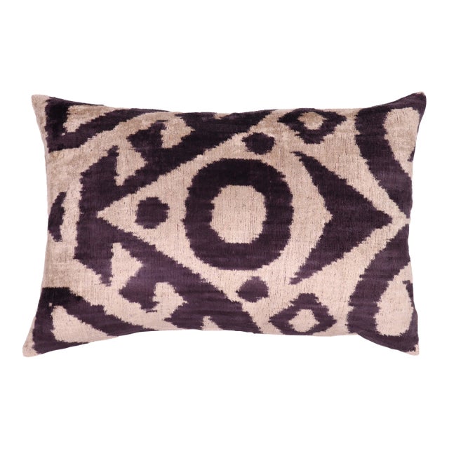 Contemporary Black White Geometric Velvet Throw Pillow & Down Insert For Sale