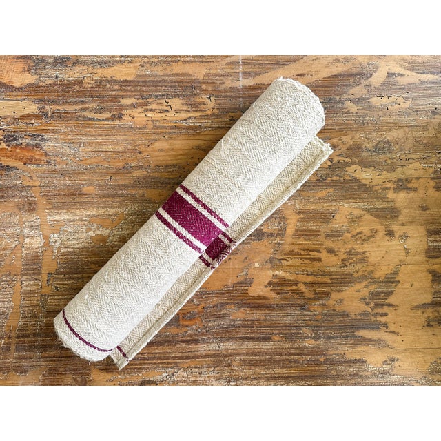 Antique Hungarian Linen Textile with Red Stripe For Sale - Image 3 of 5