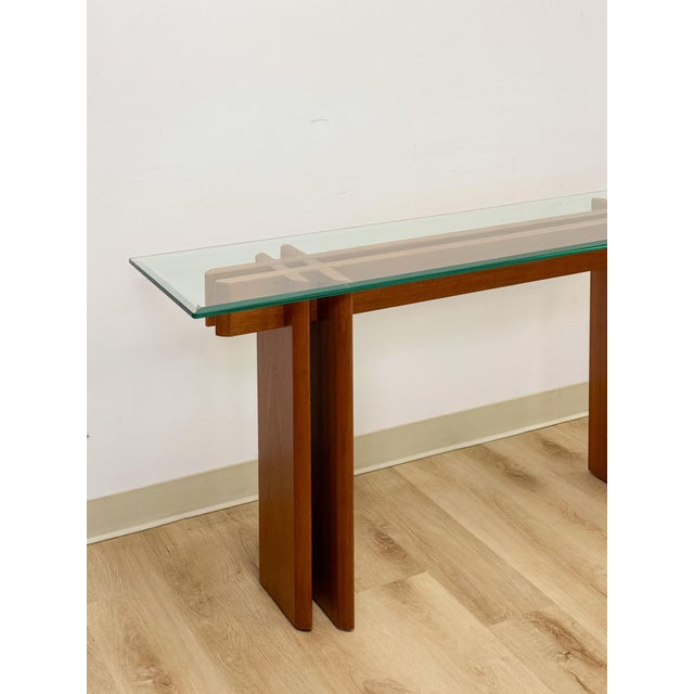 Vintage MCM Danish Teak Puzzle Console Table, Glass Top Mid Century, Entry Table, Danish Modern Sofa Table For Sale - Image 12 of 17