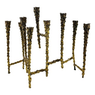 Mid 20th Century Brutalist Nine-Light Candelabra Menorah With Sculptural Molten Gold Metal After Paul Evans For Sale