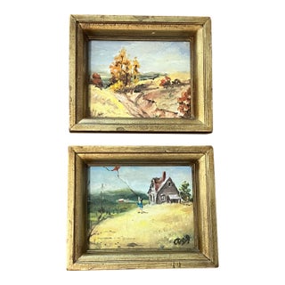 Pair of Vintage Framed Oil Paintings For Sale
