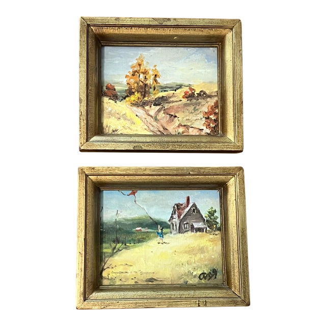 Pair of Vintage Framed Oil Paintings For Sale