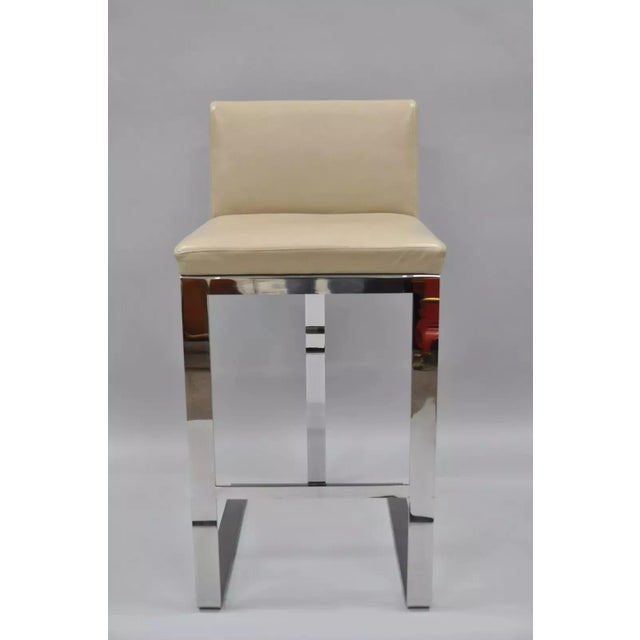 Beige Savor Royce Metal Chrome Bar Stool Caress Taupe Leather Century Furniture For Sale - Image 8 of 8