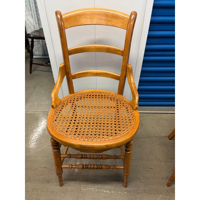 Brown Antique Victorian Eastlake Style Ladderback Cane Occasional Chairs - Pair For Sale - Image 8 of 12