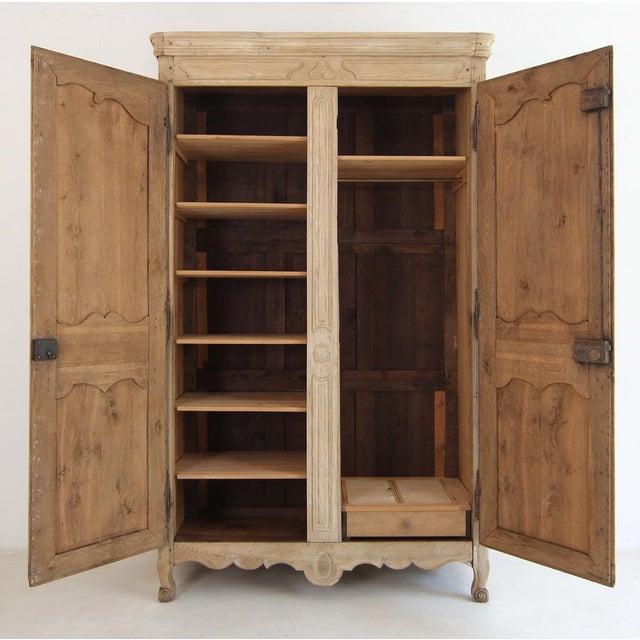 Beige 19th Century French Provincial Bleached Oak Wardrobe For Sale - Image 8 of 18