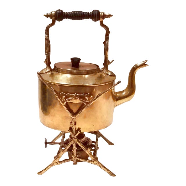 Antique 1890 Victorian Brass & Copper Spirit Kettle For Sale