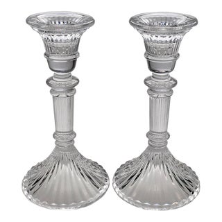 Vintage Crystal Column Candlesticks- a Pair For Sale