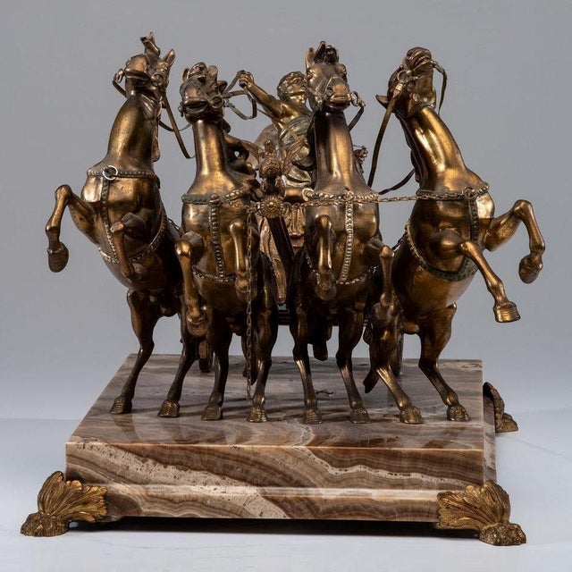 Bronze Roman Chariot Sculpture on Onyx Base Chairish