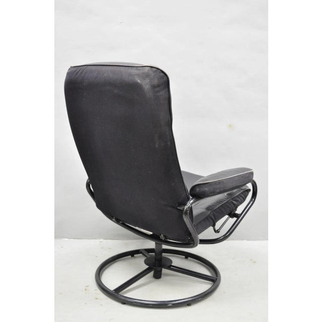 Vintage Black Leather Ekornes Stressless Style Swivel Recliner Lounge Chair For Sale - Image 10 of 17